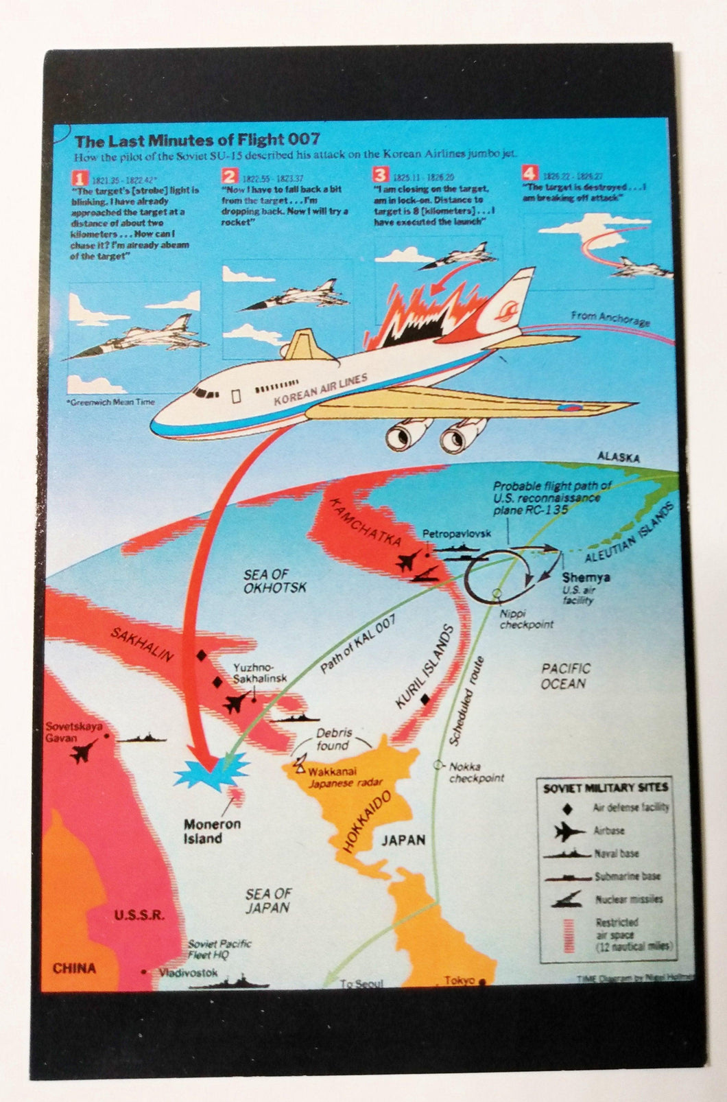 Last Minutes of Korean Airlines Flight 007 Postcard 1983 - TulipStuff