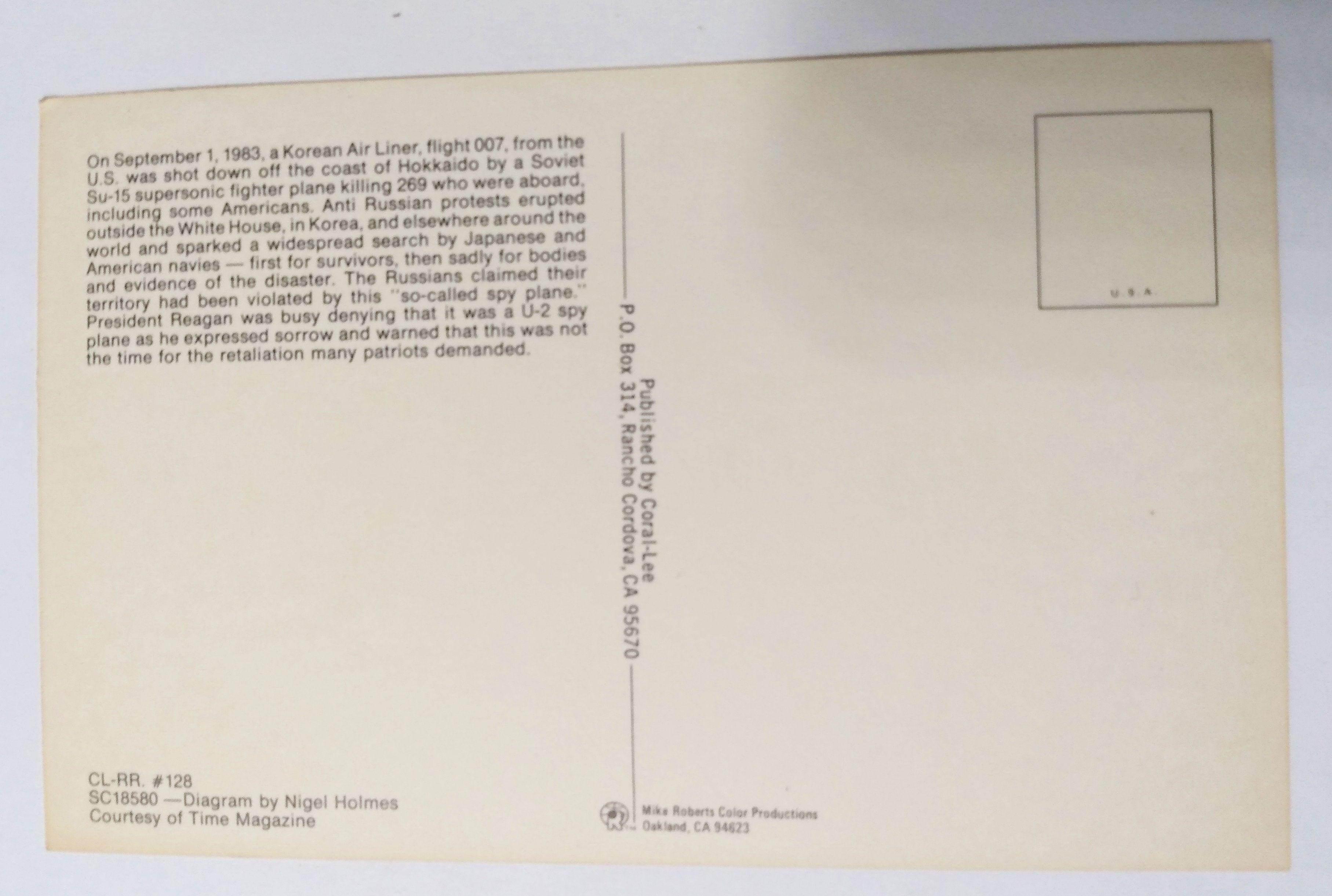 Last Minutes of Korean Airlines Flight 007 Postcard 1983 – TulipStuff