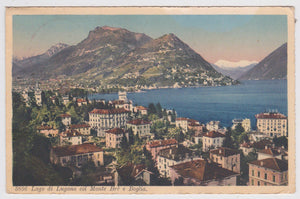 Lago di Lugano col Mont Bre e Boglia Italy Switzerland Postcard 1937 - TulipStuff