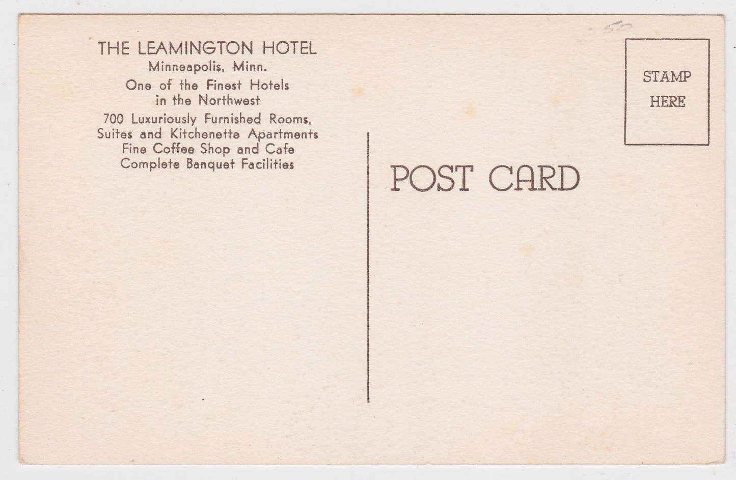 The Leamington Hotel Minneapolis Minnesota 1940's Postcard - TulipStuff