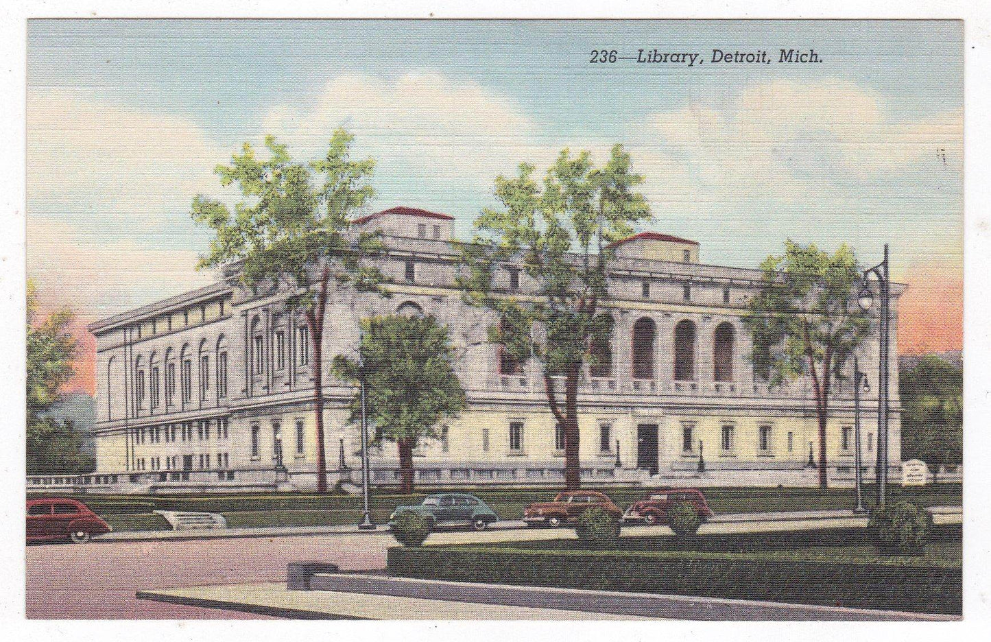Public Library Detroit Michigan 1940's Linen Postcard - TulipStuff