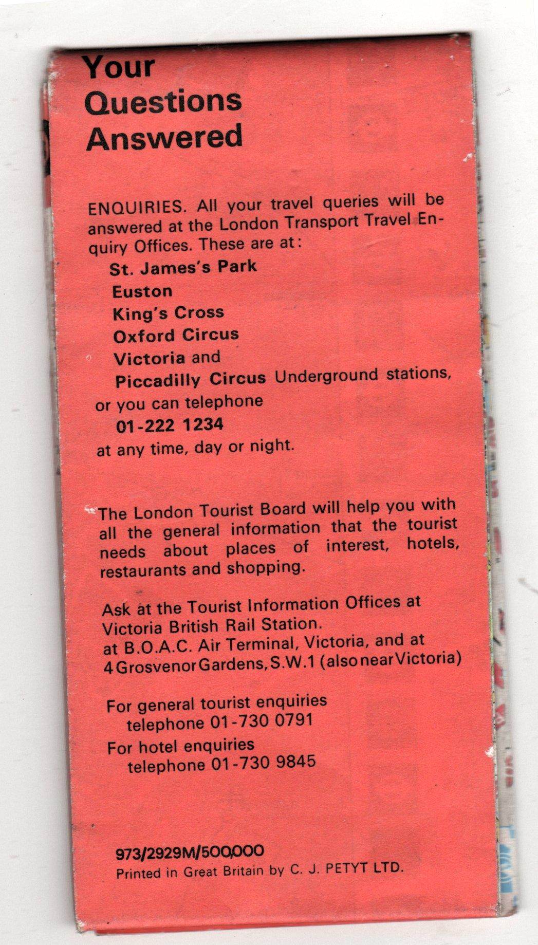 London Transport Tourist Info with Underground Tube and Bus Map 1973 - TulipStuff