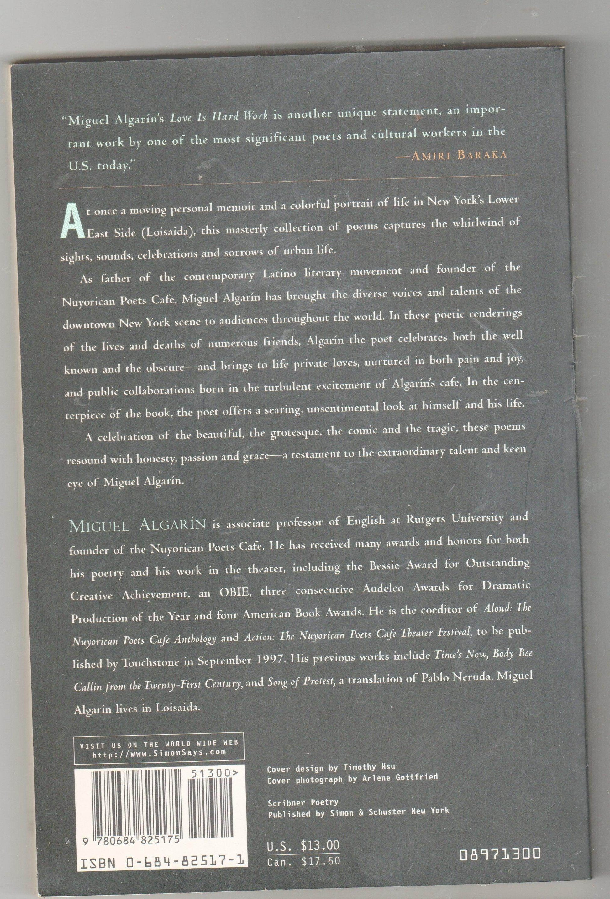 Love Is Hard Work: Memorias de Loisaida Poems Miguel Algarin 1997 - TulipStuff