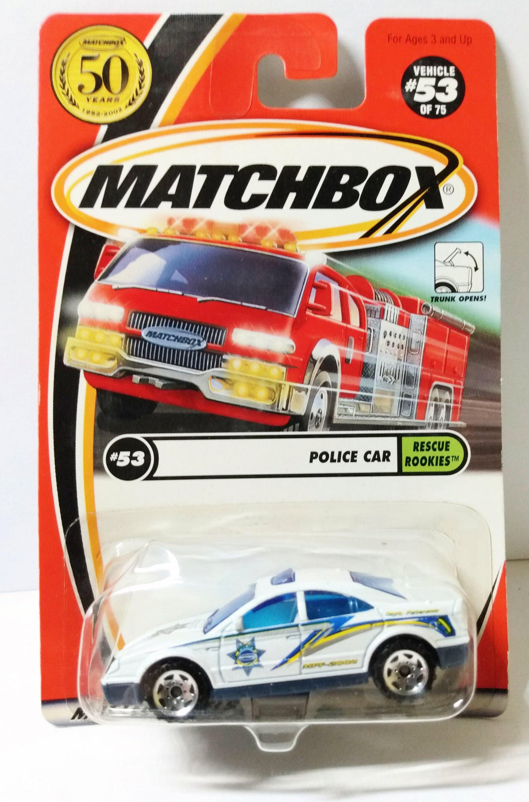 Matchbox 53 Rescue Rookies Police Car 2002 50th Anniversary - TulipStuff