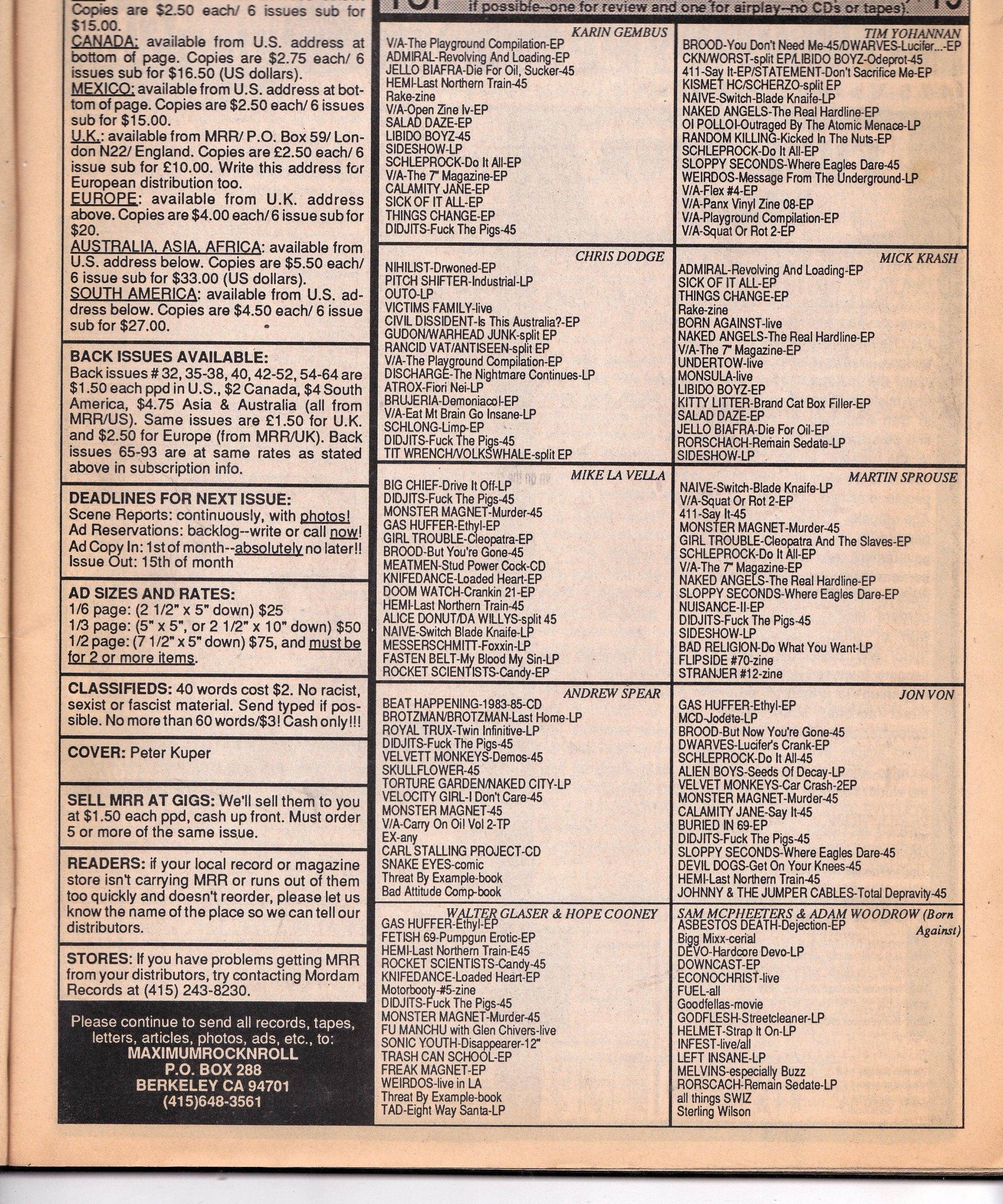 Maximum Rock N Roll Issue 94 March 1991 Punk Fanzine Laughing Hyenas - TulipStuff