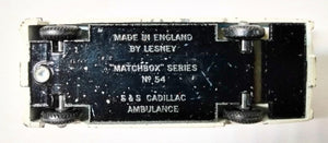 Lesney Matchbox 54 S&S Cadillac Ambulance 1965 England - TulipStuff