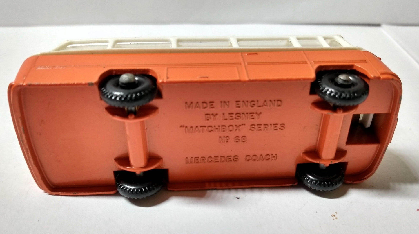 Lesney Matchbox 68 Mercedes Coach Bus 1965 Made in England - TulipStuff