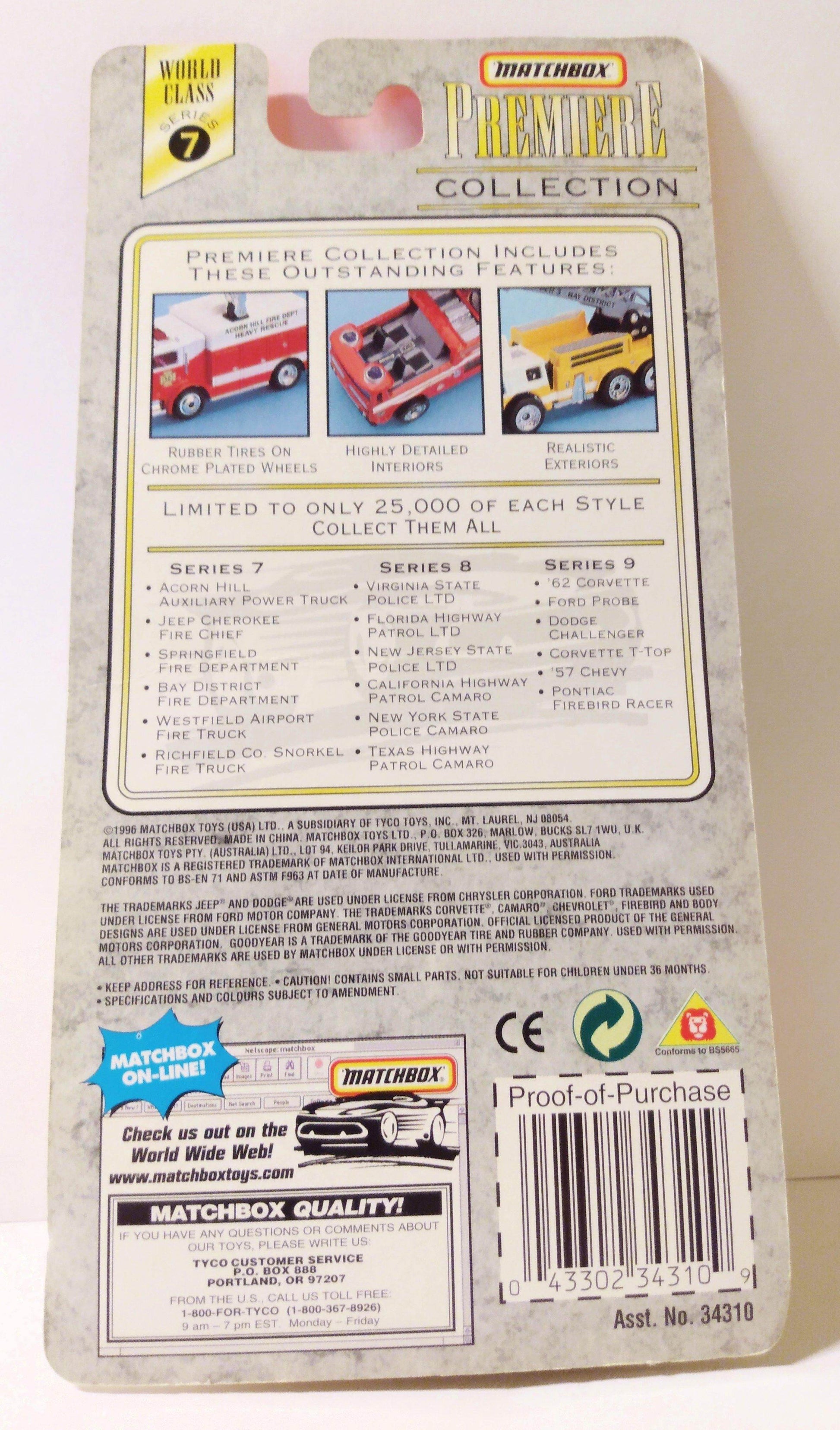 Matchbox Premiere Acorn Hill Fire Dept Heavy Rescue Truck Error Card - TulipStuff