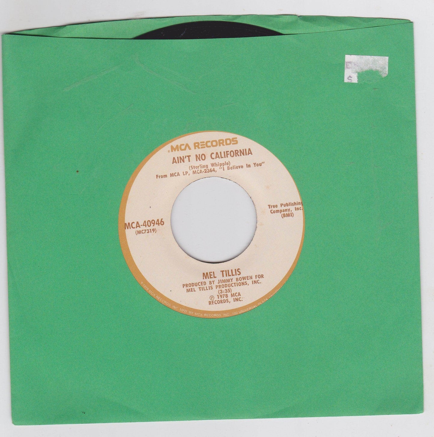 Mel Tillis Ain't No California 7" Vinyl Record Country 1978 - TulipStuff