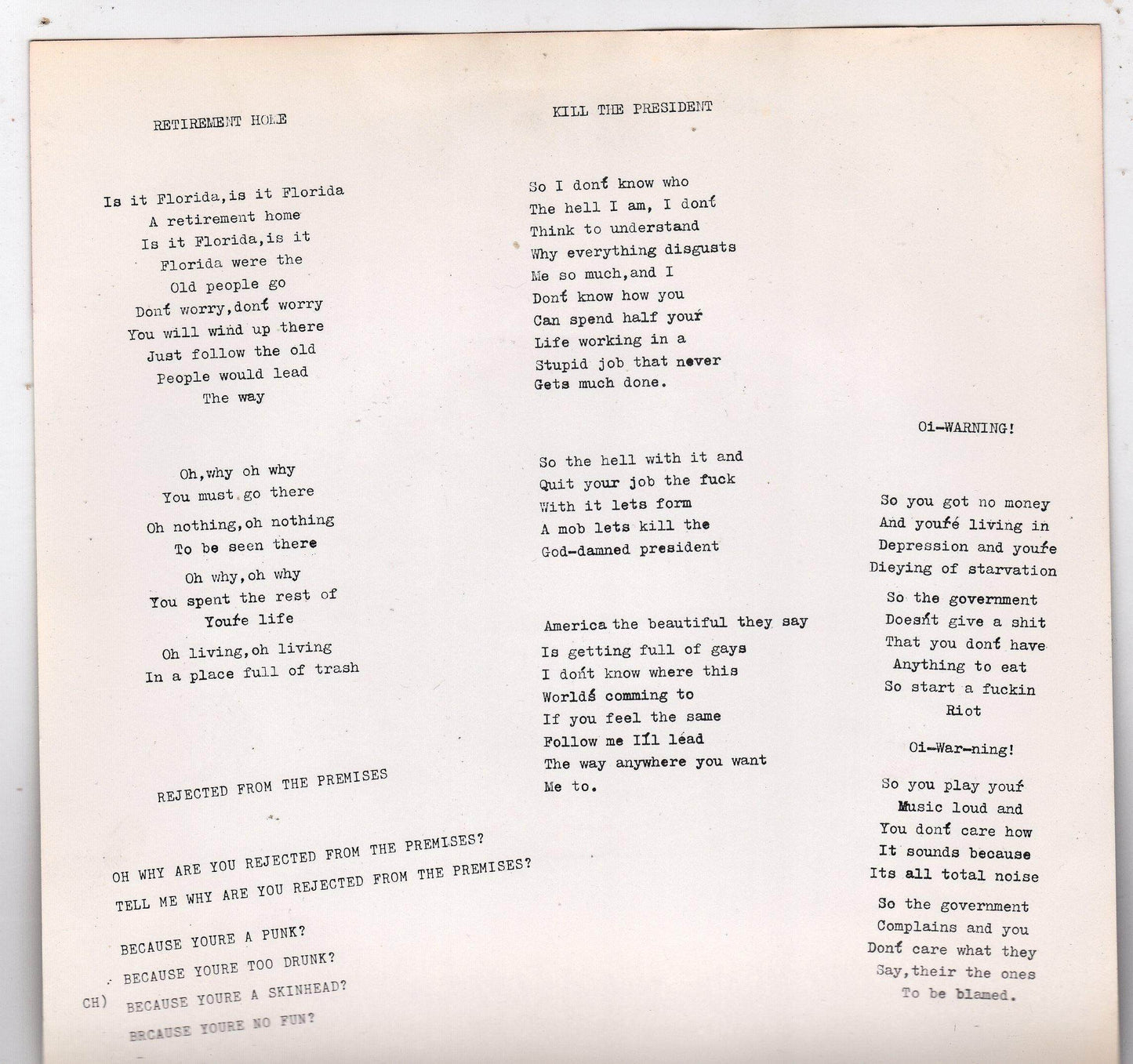 Menstrual Cycles Retirement Home 7" EP Vinyl Record Punk Oi 1983 - TulipStuff