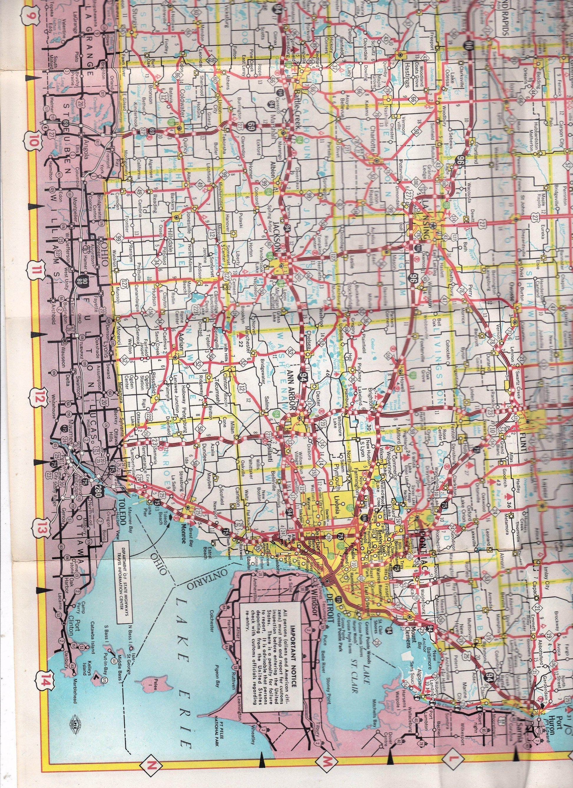 Michigan 1968 Official State Highway Department Road Map - TulipStuff