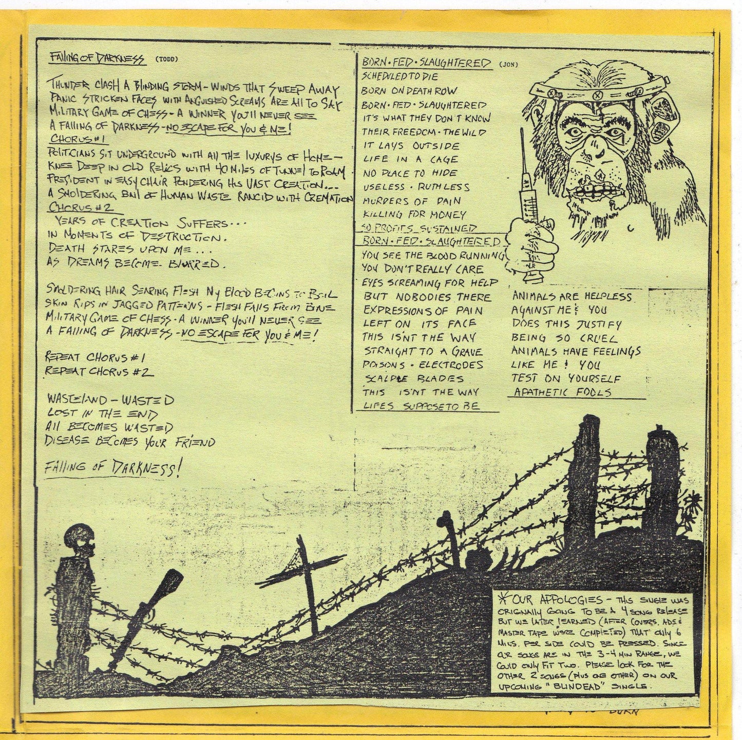 Misery Born Fed Slaughter 7" 45 RPM Vinyl Record 1989 Crust Punk - TulipStuff