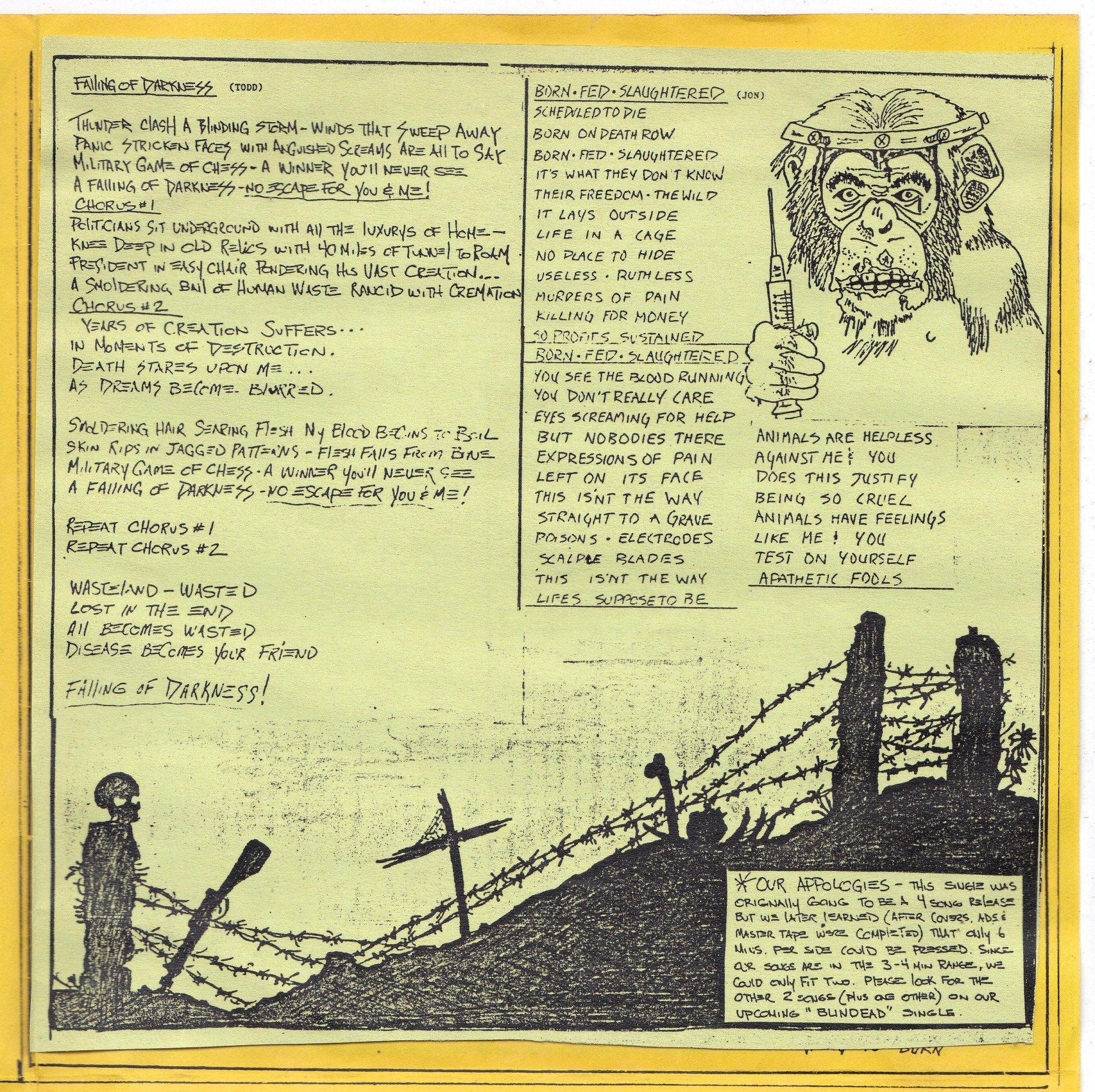 Misery Born Fed Slaughter 7" 45 RPM Vinyl Record 1989 Crust Punk - TulipStuff