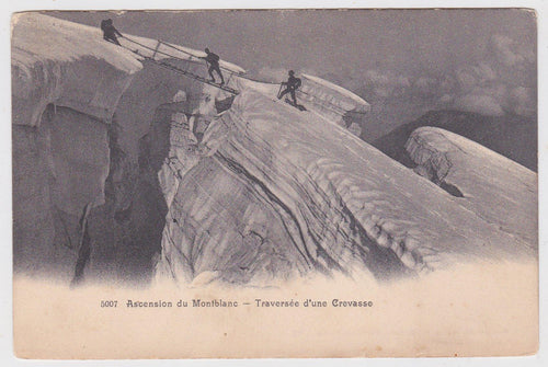 Ascension du Montblanc Traversee d'une Crevasse 1900's Postcard - TulipStuff