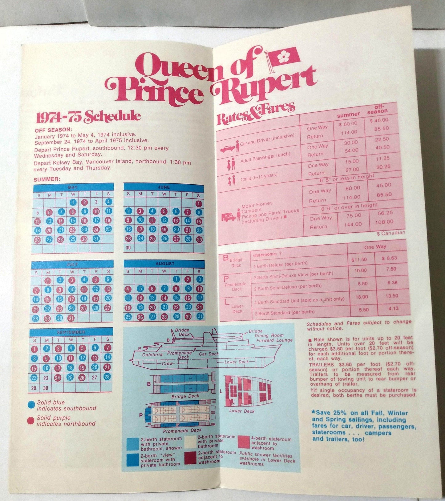 British Columbia Ferries mv Queen of Prince Rupert 1974-75 Brochure - TulipStuff