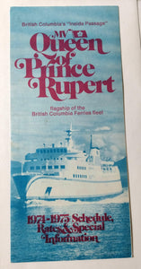 British Columbia Ferries mv Queen of Prince Rupert 1974-75 Brochure - TulipStuff