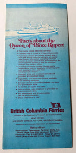 British Columbia Ferries mv Queen of Prince Rupert 1974-75 Brochure - TulipStuff