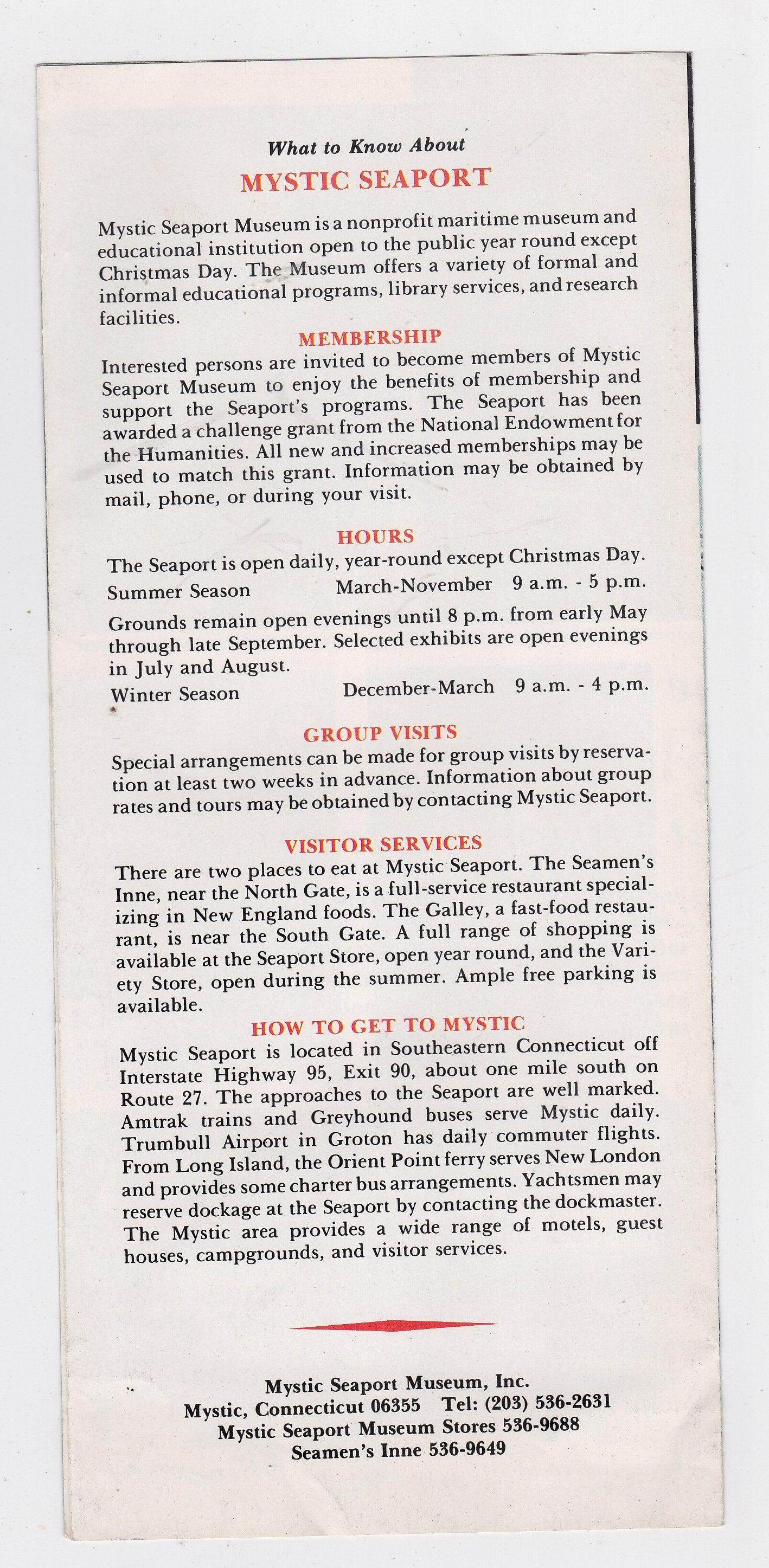 Mystic Seaport Museum Connecticut Late 1970's Brochure - TulipStuff