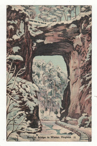 Natural Bridge In Winter Virginia Linen Postcard 1940's - TulipStuff