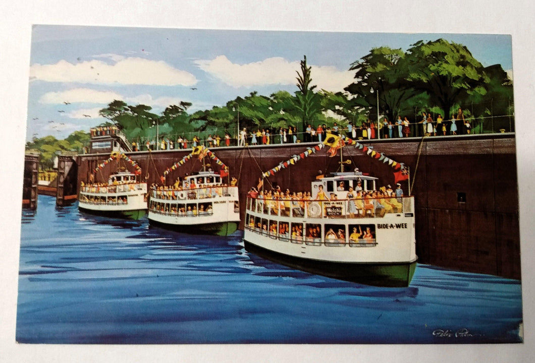 New Welch Fleet Cruise Boats Soo Locks Sault Ste Marie Michigan 1950's - TulipStuff