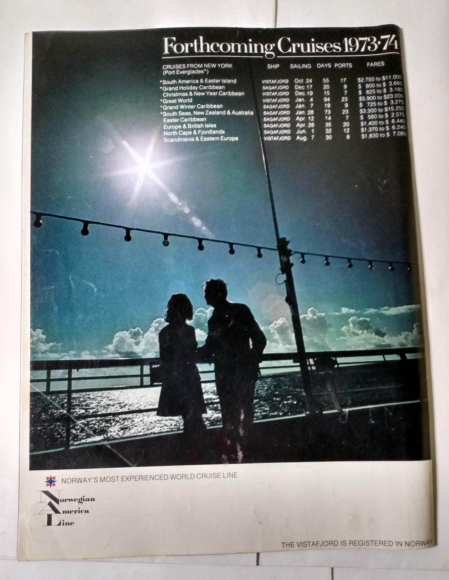 Norwegian America Line Cruise Ship ms Vistafjord 1974 Cruise Brochure - TulipStuff