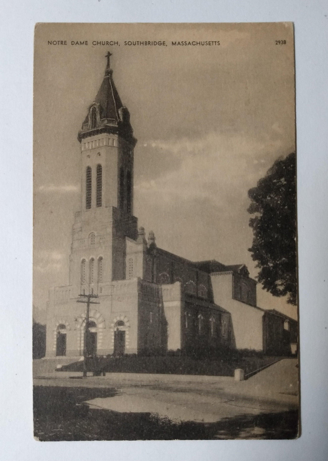 Notre Dame Church Southbridge Massachusetts Postcard 1947 - TulipStuff