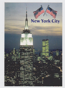 Empire State Building World Trade Center At Night New York City 1990's - TulipStuff