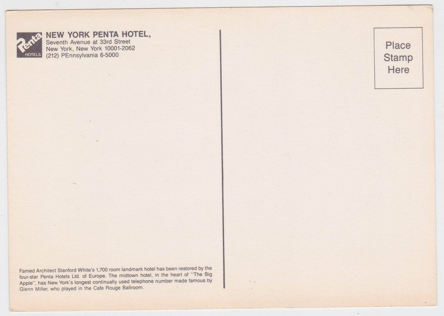 New York Penta Hotel - Hotel Pennsylvania New York City 1980's - TulipStuff