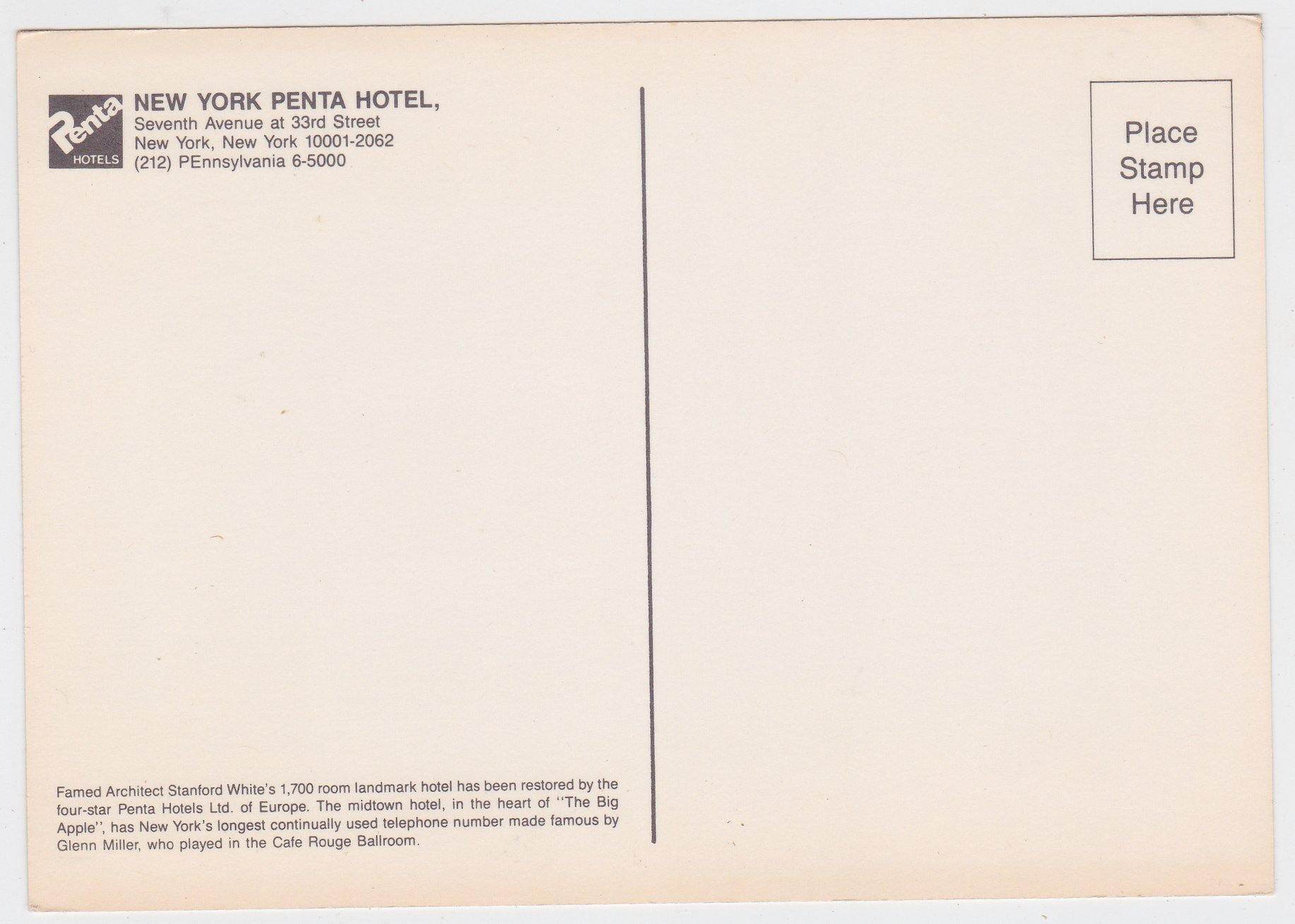 New York Penta Hotel - Hotel Pennsylvania New York City 1980's - TulipStuff