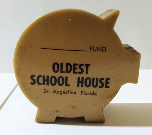 Oldest School House St Augustine Florida 1960's Plastic Piggy Bank - TulipStuff