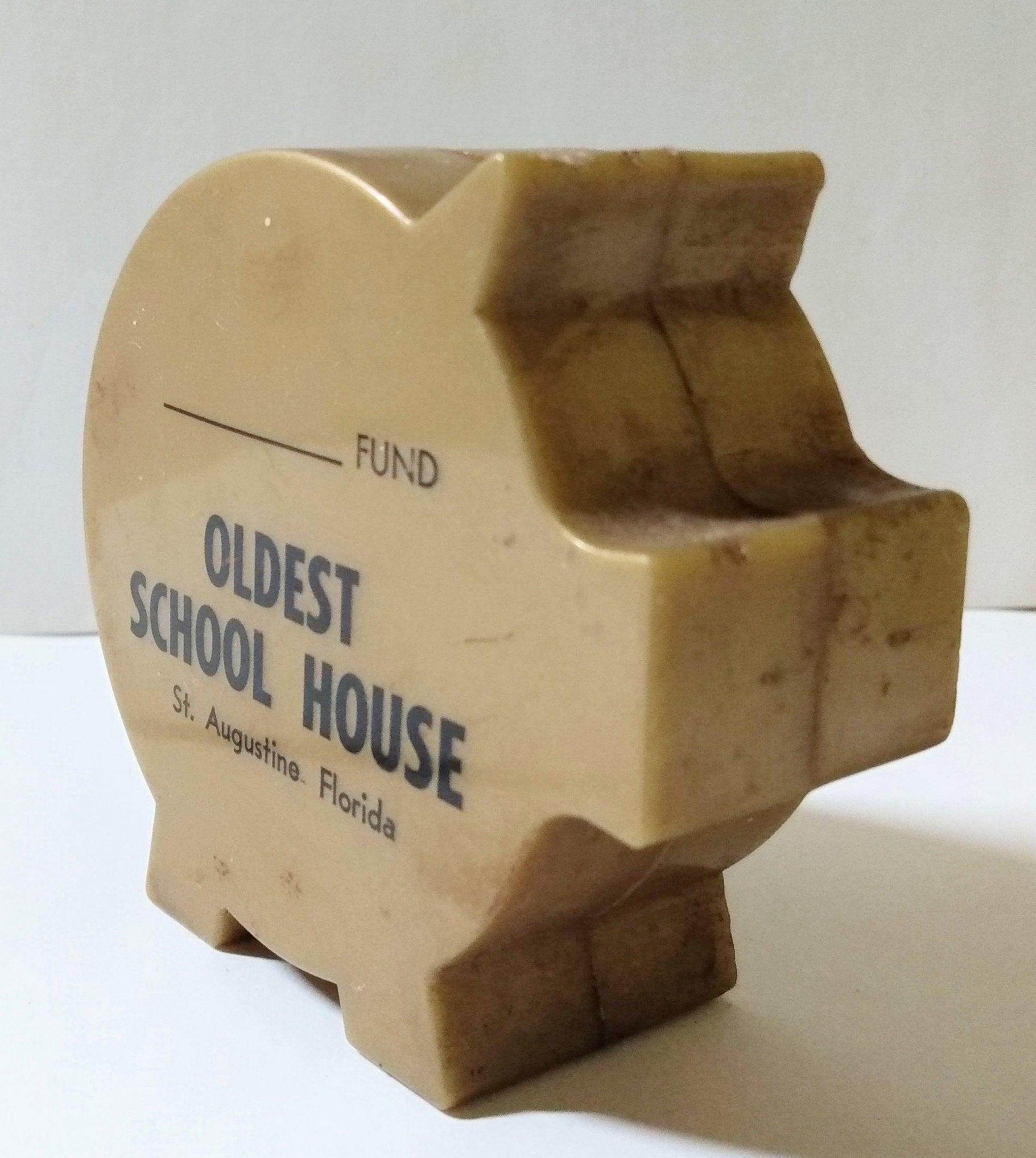 Oldest School House St Augustine Florida 1960's Plastic Piggy Bank - TulipStuff