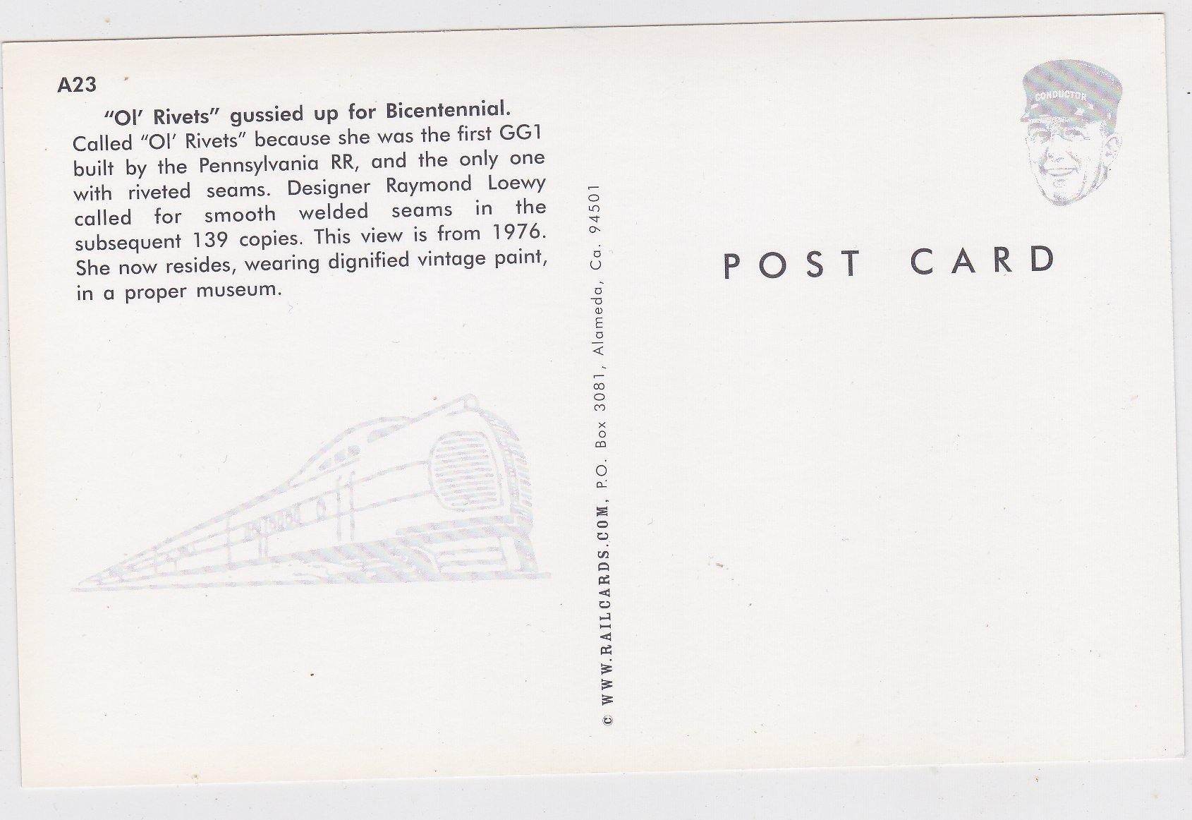 Conrail Bicentennial Ol Rivets GG1 Electric Locomotive Postcard - TulipStuff