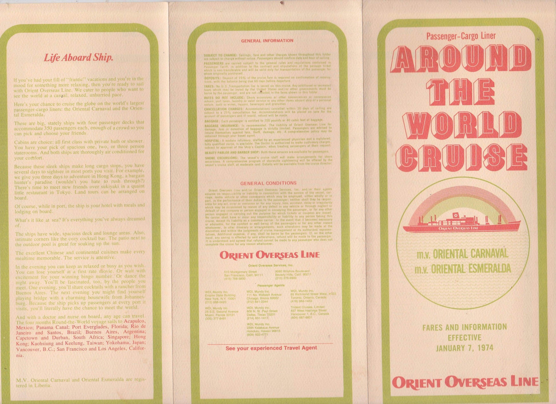 Orient Overseas Line ss Oriental Carnaval ss Oriental Esmeralda 1974 Brochure - TulipStuff