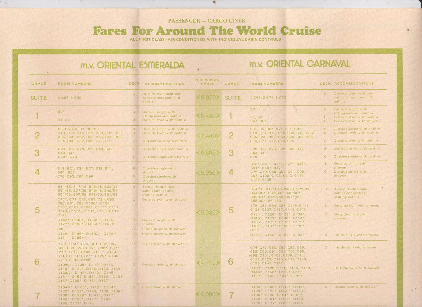 Orient Overseas Line ss Oriental Carnaval ss Oriental Esmeralda 1974 Brochure - TulipStuff