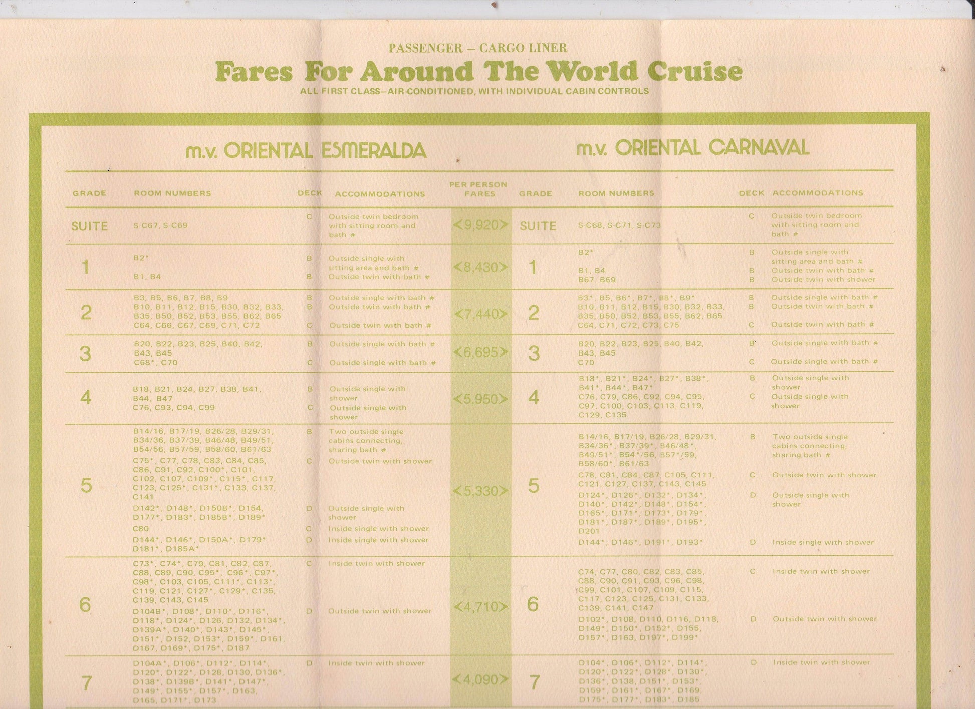 Orient Overseas Line ss Oriental Carnaval ss Oriental Esmeralda 1974 Brochure - TulipStuff