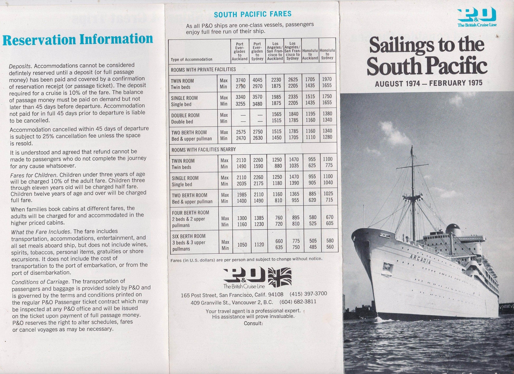 P&O 1974/75 South Pacific Sailings Canberra Oriana Oronsay Arcadia - TulipStuff