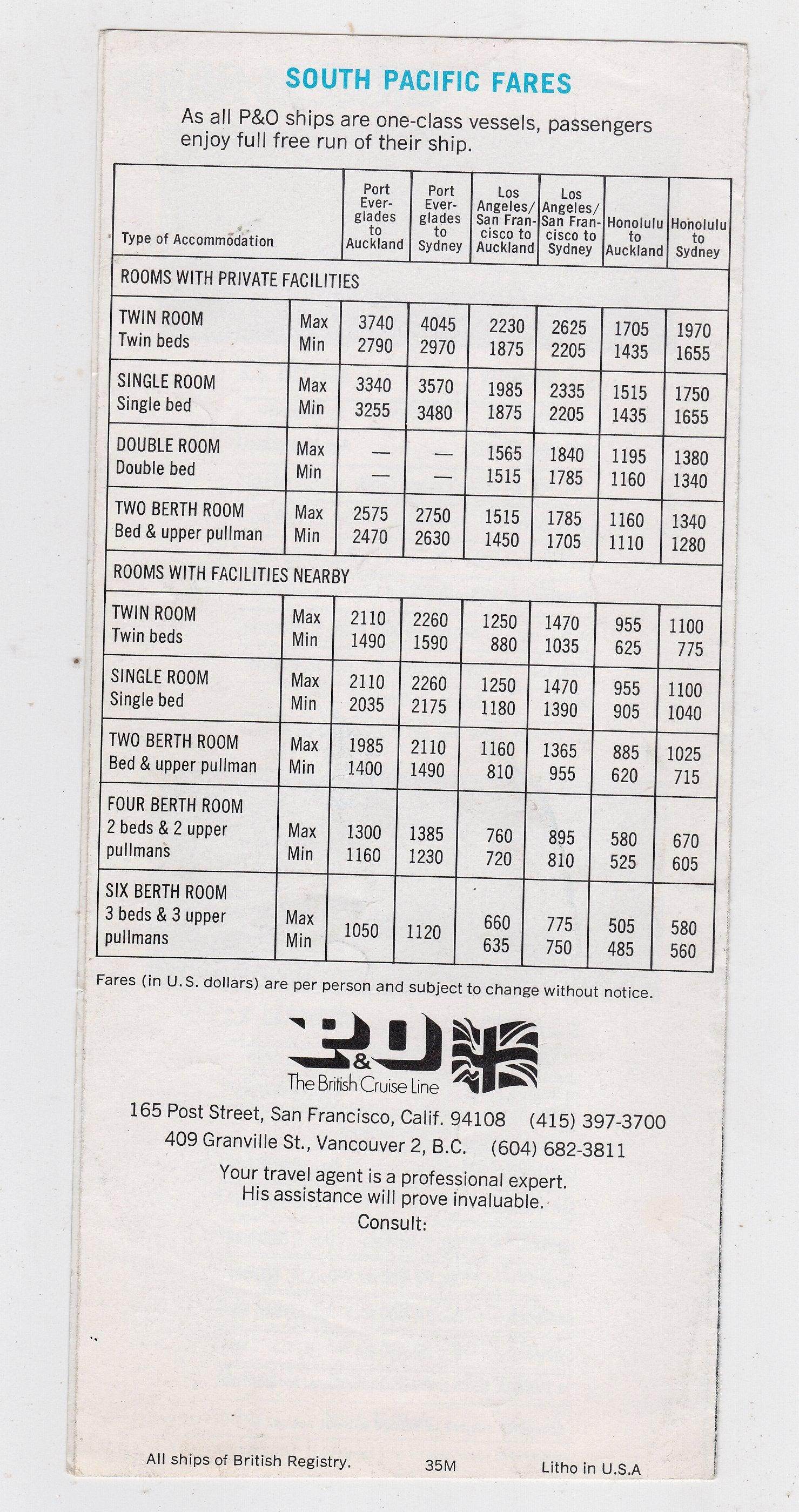P&O 1974/75 South Pacific Sailings Canberra Oriana Oronsay Arcadia - TulipStuff