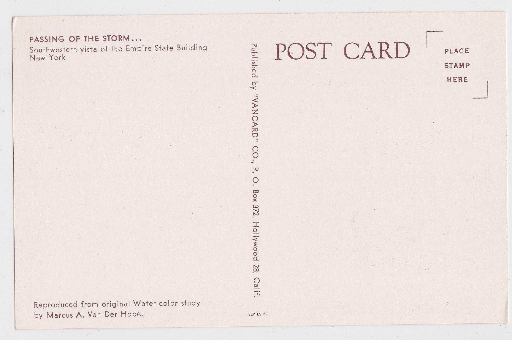 Empire State Building Passing of the Storm New York City 1950's Postcard - TulipStuff