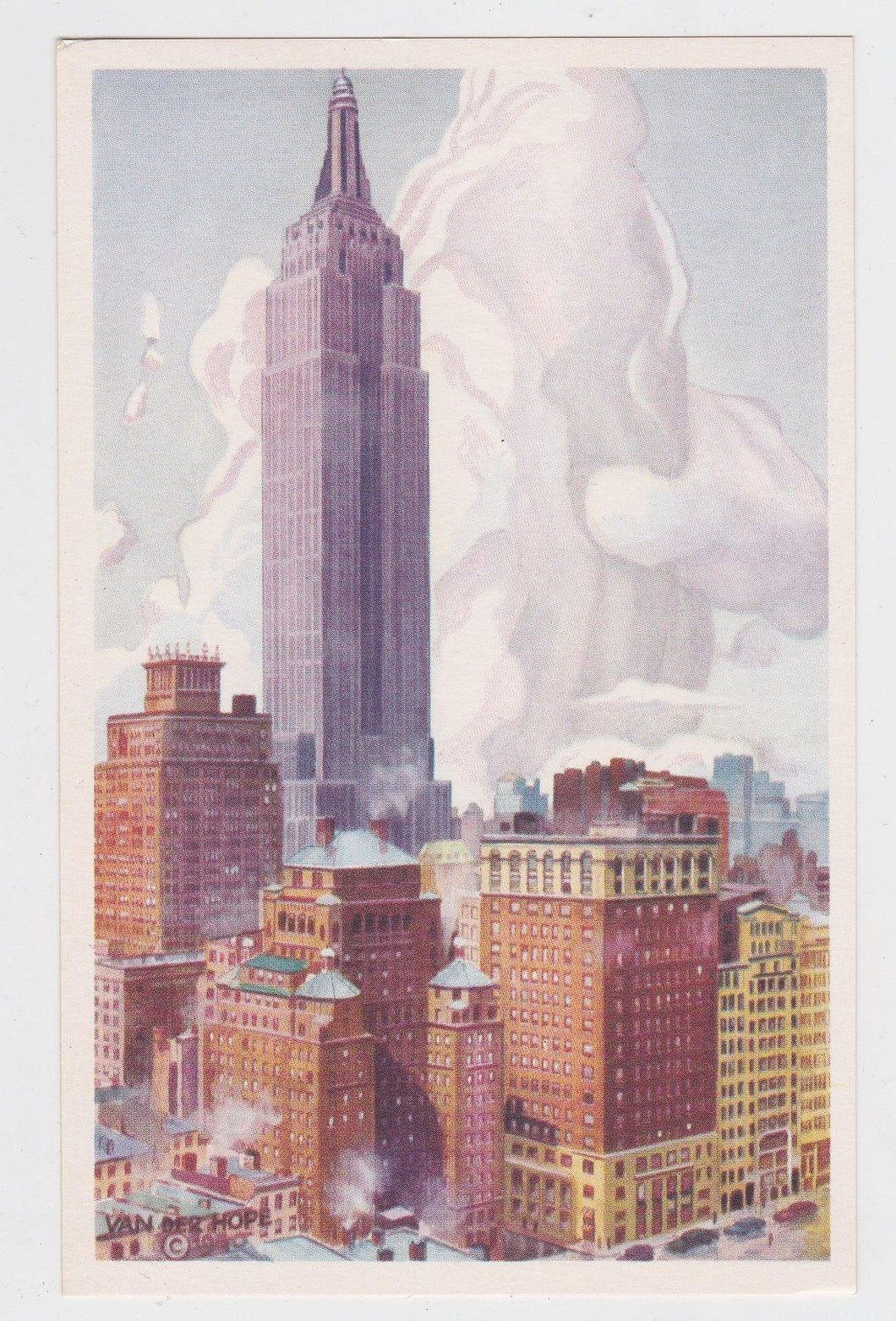 Empire State Building Passing of the Storm New York City 1950's Postcard - TulipStuff