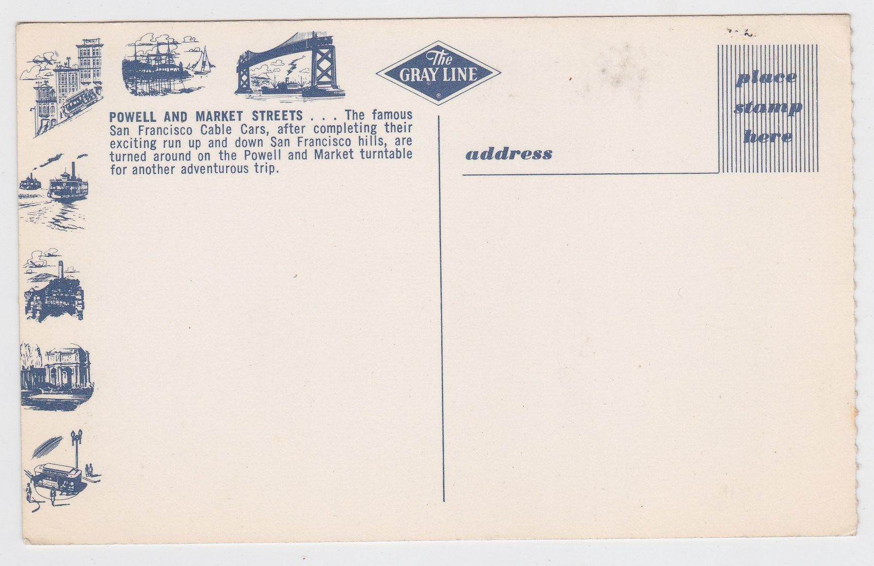 Powell and Market Streets San Francisco Cable Car Late '50's Early '60s - TulipStuff