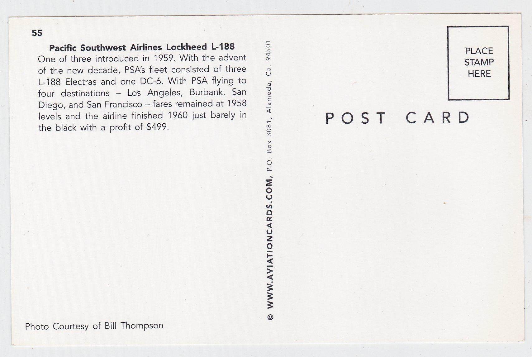 PSA Pacific Southwest Airlines Lockheed L-188 Electra Postcard - TulipStuff