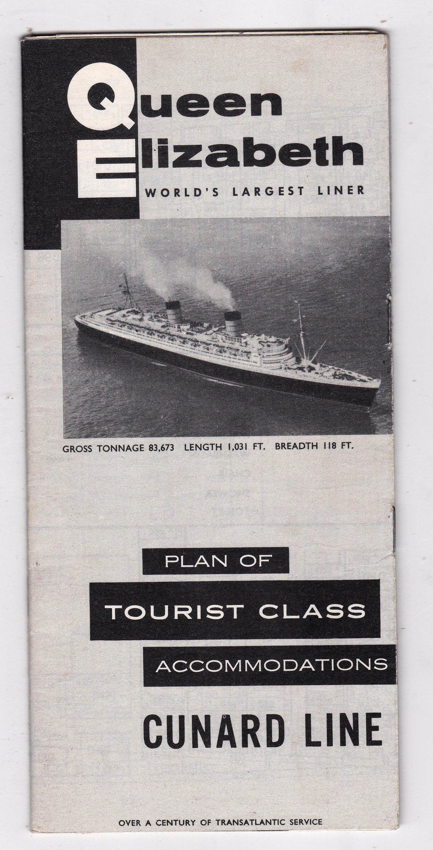 Cunard Line Queen Elizabeth Deck Plans Tourist Class Accommodations 1960's - TulipStuff