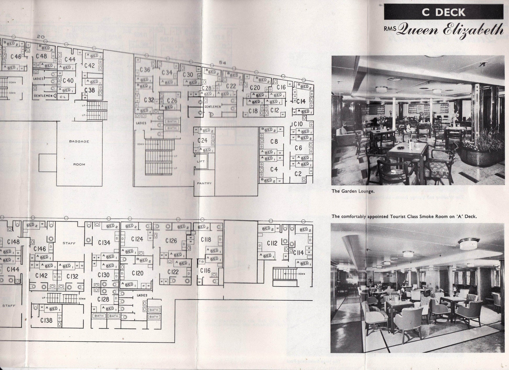 Cunard Line Queen Elizabeth Deck Plans Tourist Class Accommodations 1960's - TulipStuff