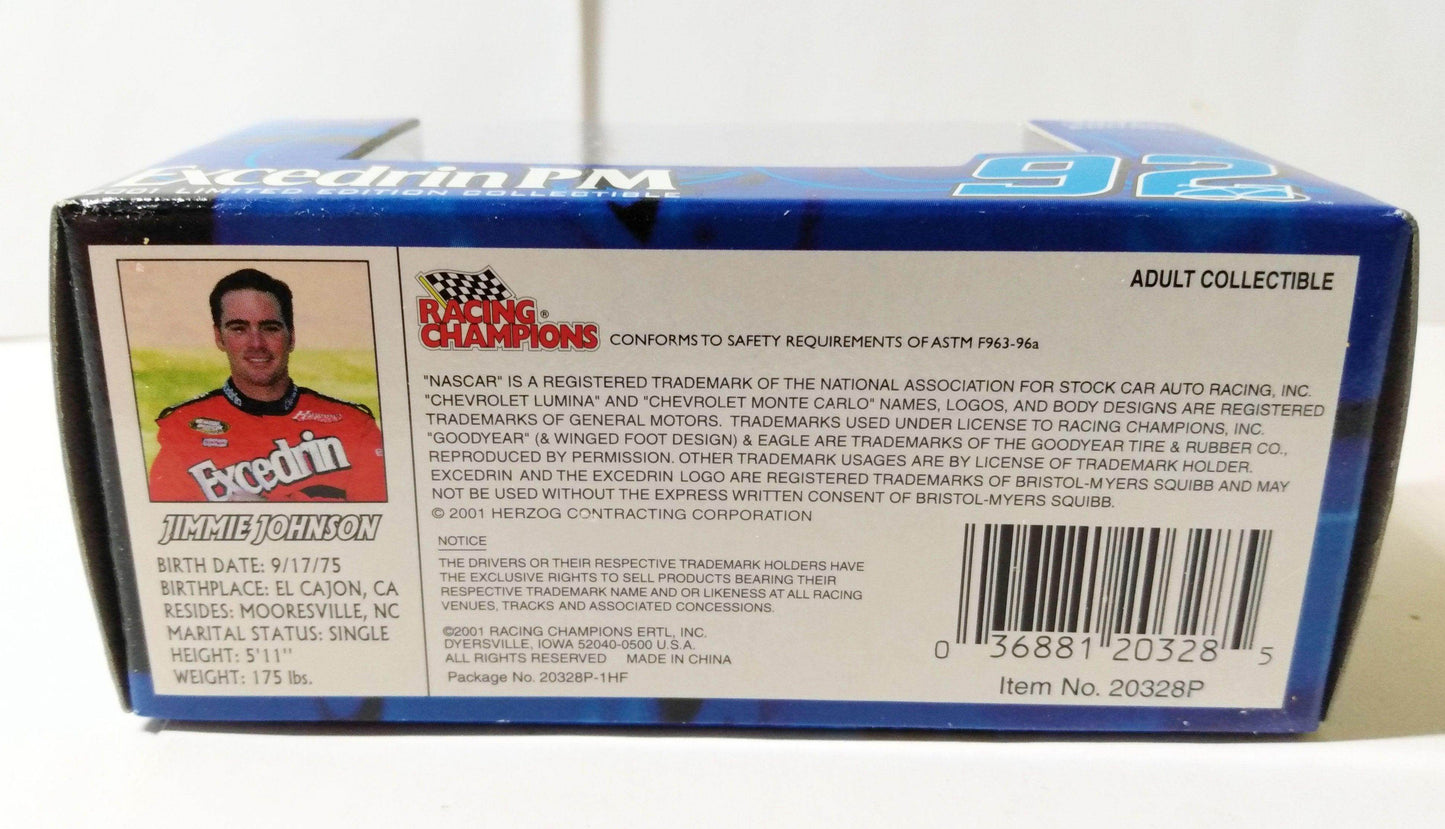 Racing Champions 2001 ltd ed Jimmie Johnson #92 Excedrin PM Nascar - TulipStuff
