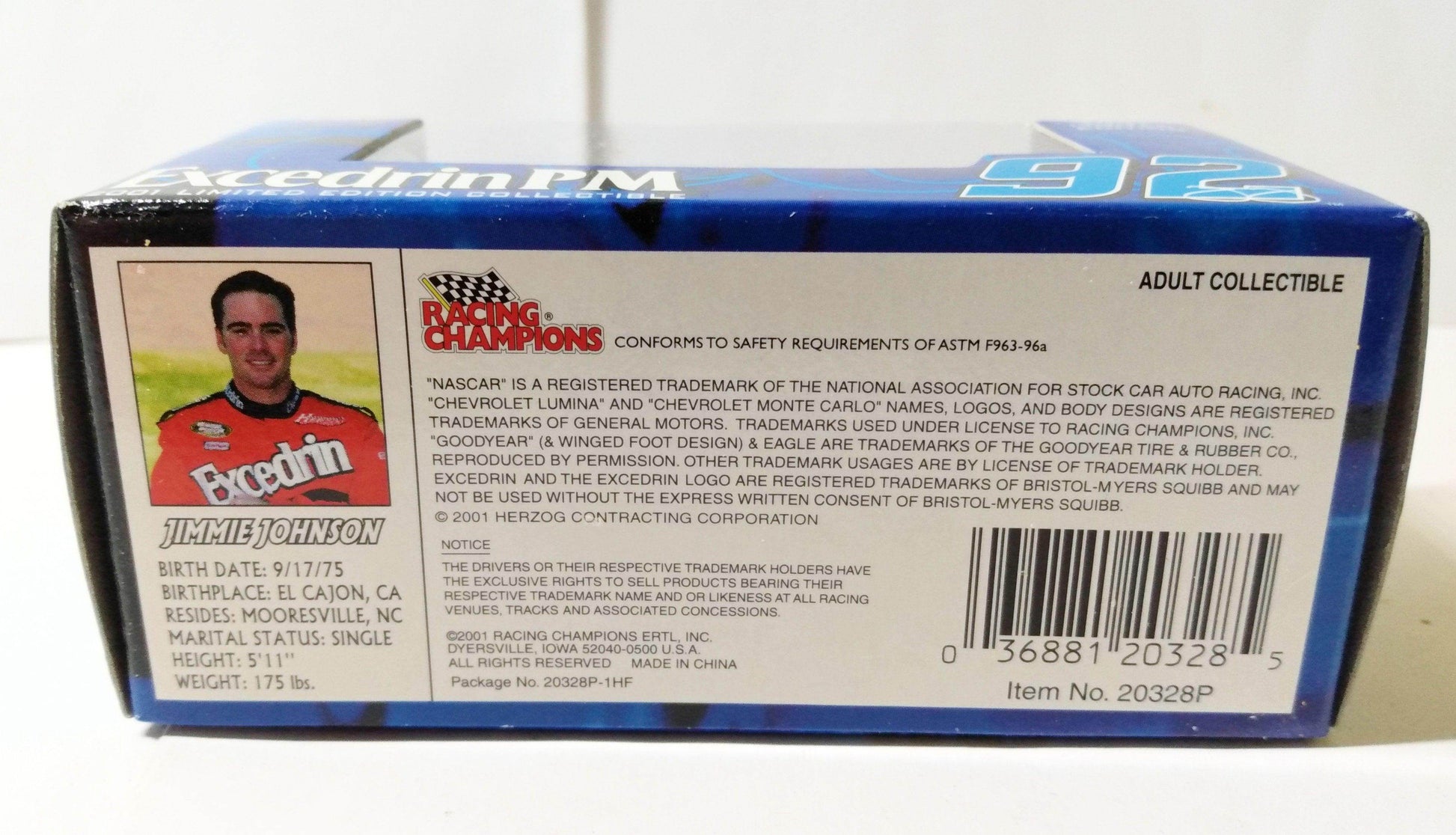 Racing Champions 2001 ltd ed Jimmie Johnson #92 Excedrin PM Nascar - TulipStuff