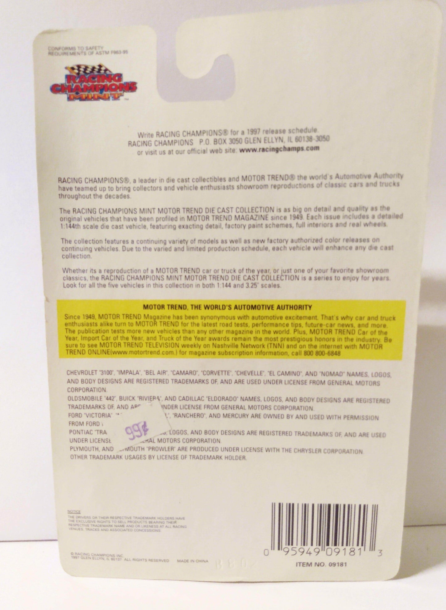 Racing Champions Mint Motor Trend 1:144 Scale Dodge Viper 1997 - TulipStuff