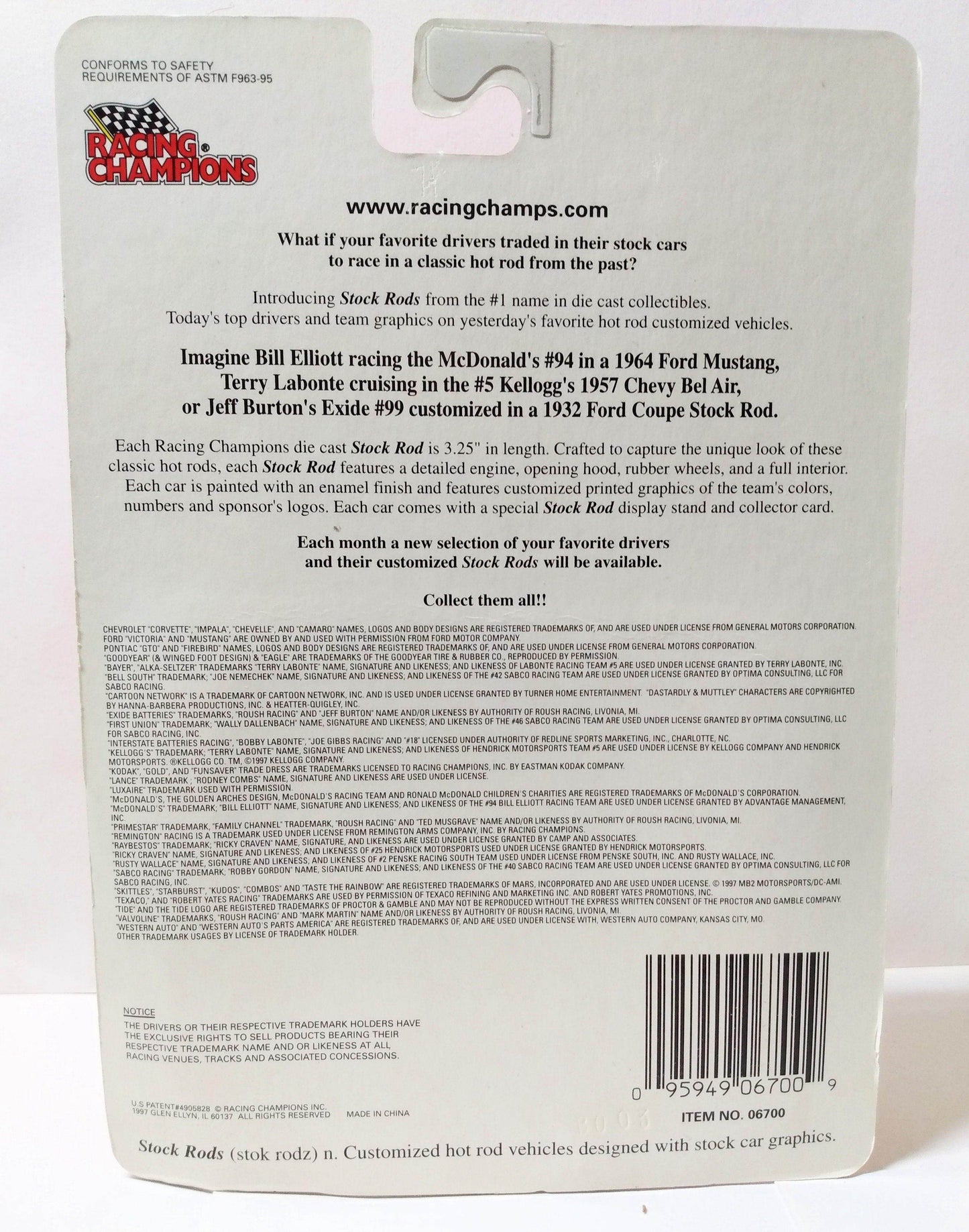 Racing Champions 1997 Stock Rods Sterling Marlin '53 Corvette Kodak - TulipStuff