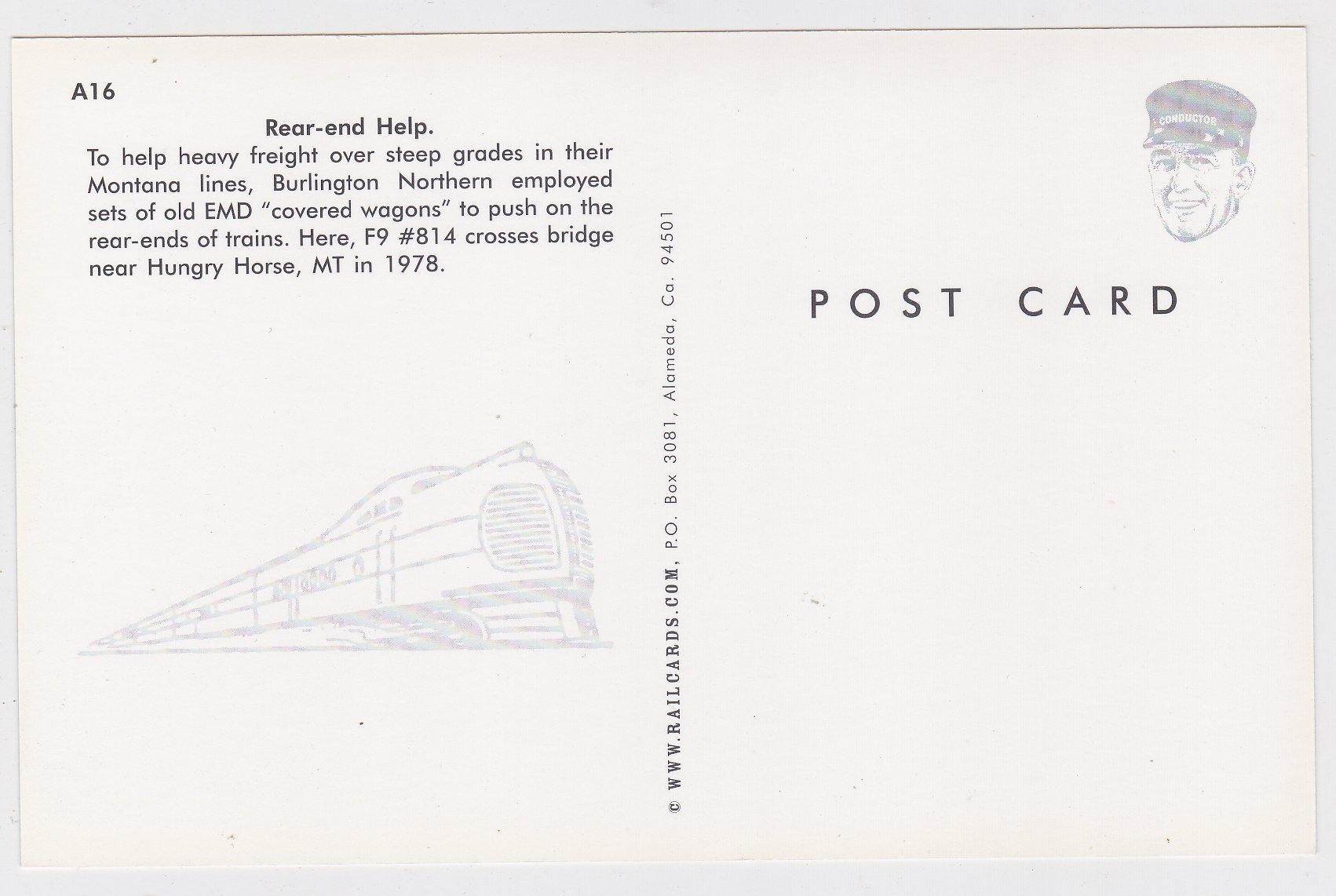 Burlington Northern EMD F9 Locomotive Hungry Horse Montana Postcard - TulipStuff