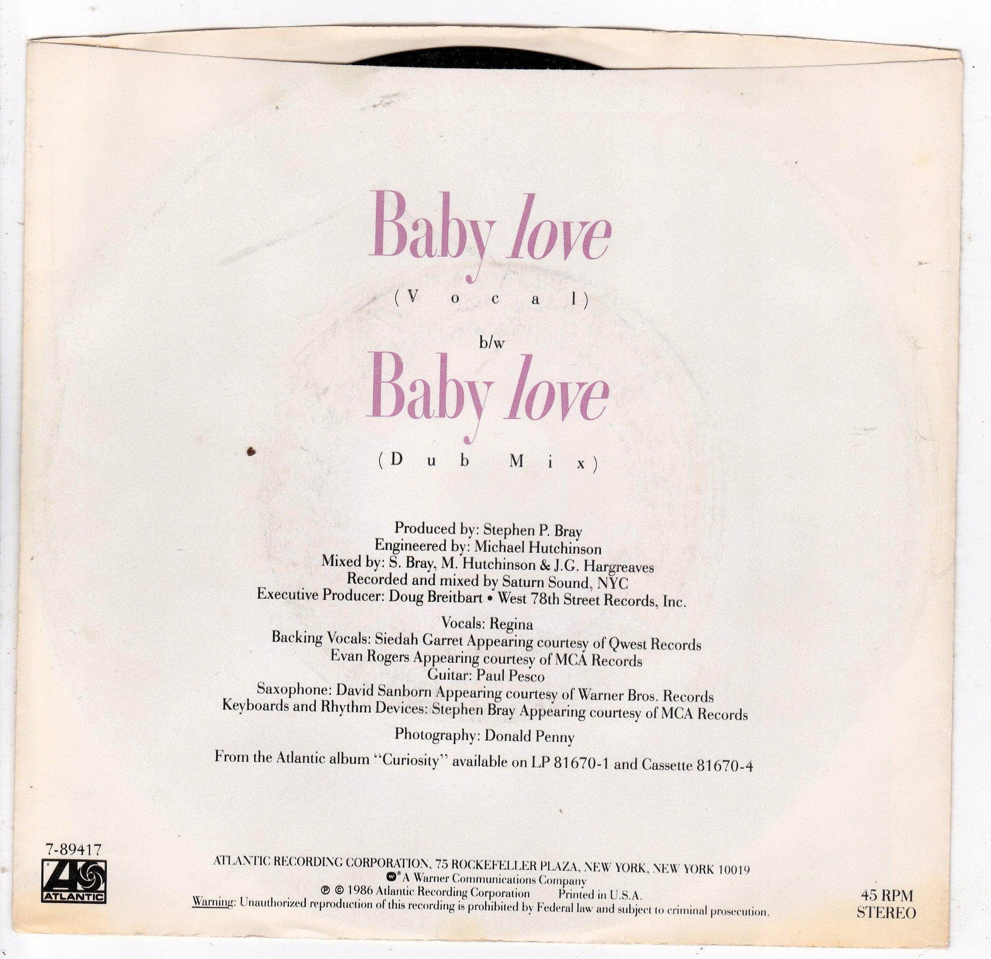Regina Baby Love 7" 45 RPM Vinyl Record SynthPop 1986 - TulipStuff