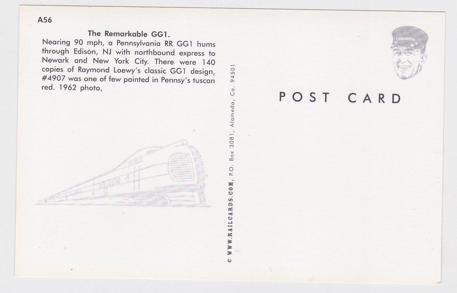 Pennsylvania Railroad Passenger Train GG1 Electric Locomotive Postcard - TulipStuff